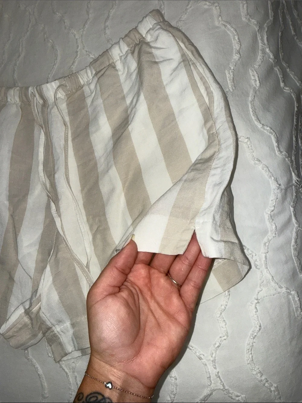 Striped linen Shorts - Beige/White